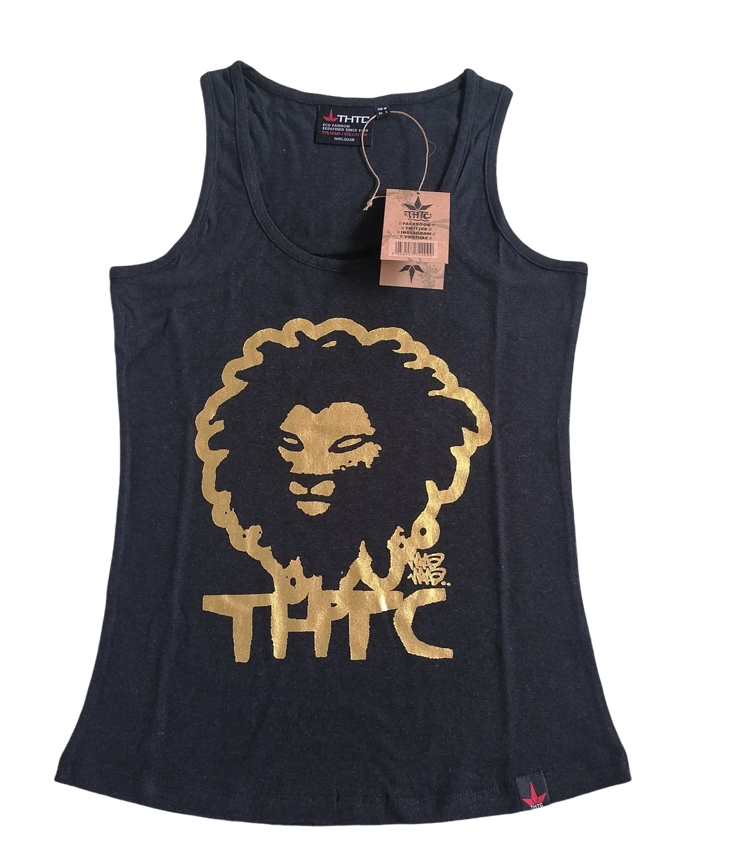 THTC Gold Lion Women's Black Hemp Tank Top