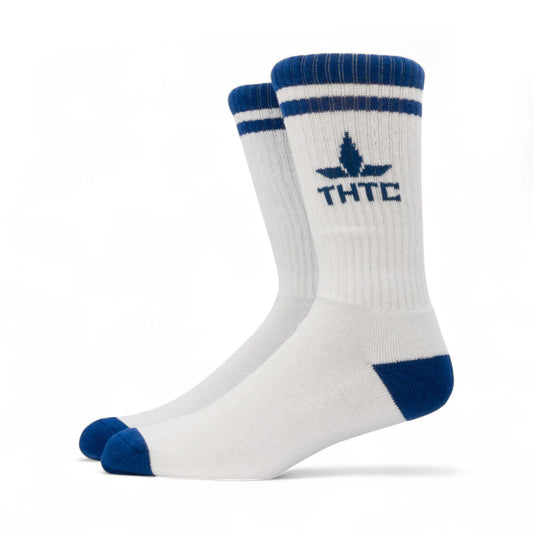 White & Royal Blue THTC Logo Hemp Socks