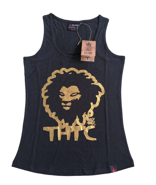 THTC Gold Lion Women's Black Hemp Tank Top