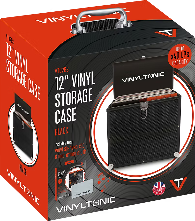 Vinyl Tonic Black 12" Storage Case (x40 Records) Includes x10 Vinyl Sleeves & Microfibre Cloth