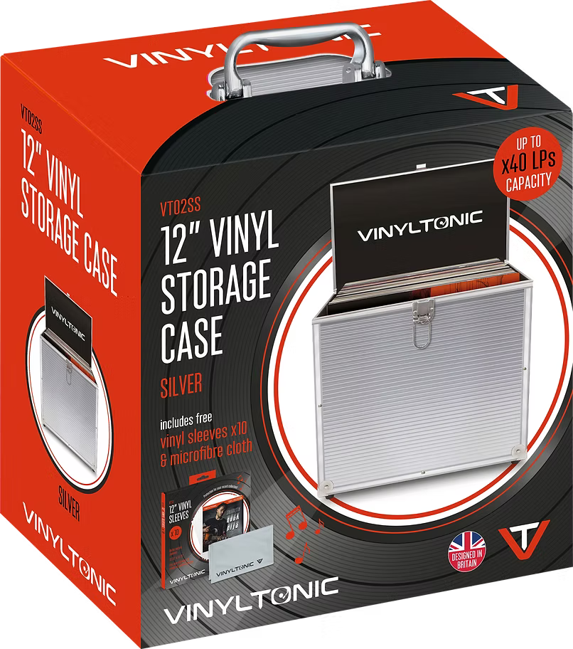Vinyl Tonic Silver 12" Storage Case (x40 Records) Includes x10 Vinyl Sleeves & Microfibre Cloth