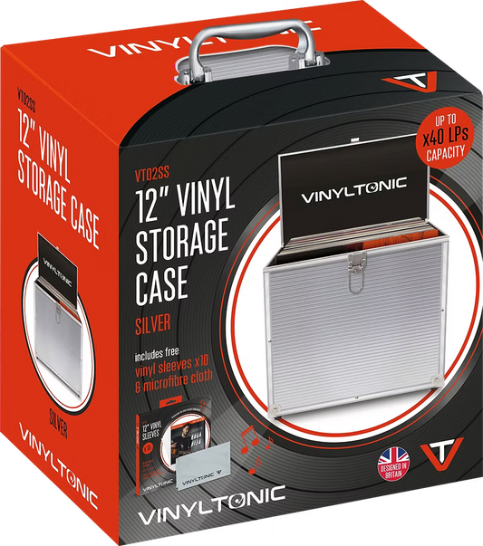 Vinyl Tonic Silver 12" Storage Case (x40 Records) Includes x10 Vinyl Sleeves & Microfibre Cloth