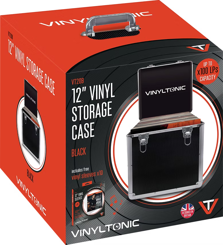 Vinyl Tonic Black 12" Storage Case (x100 Records) Includes x10 Vinyl Sleeves